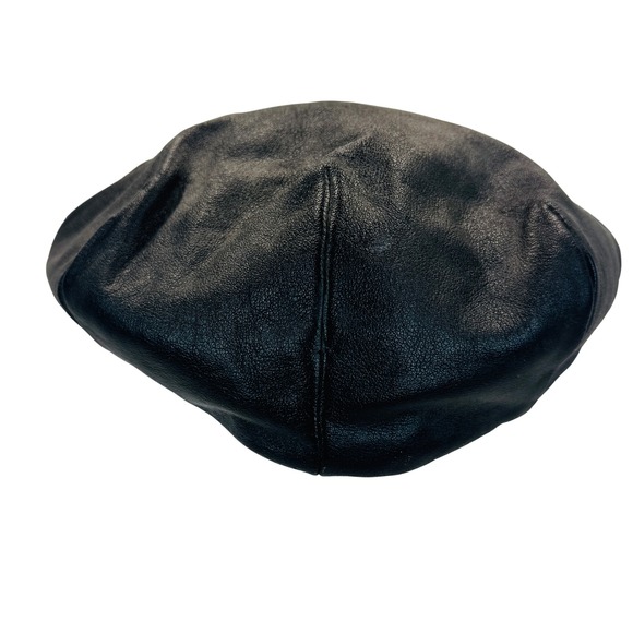 Wilson Leather Newsboy Flat Cap Ivy Driver Hat Black Genuine Leather L Vtg Biker - Picture 4 of 7
